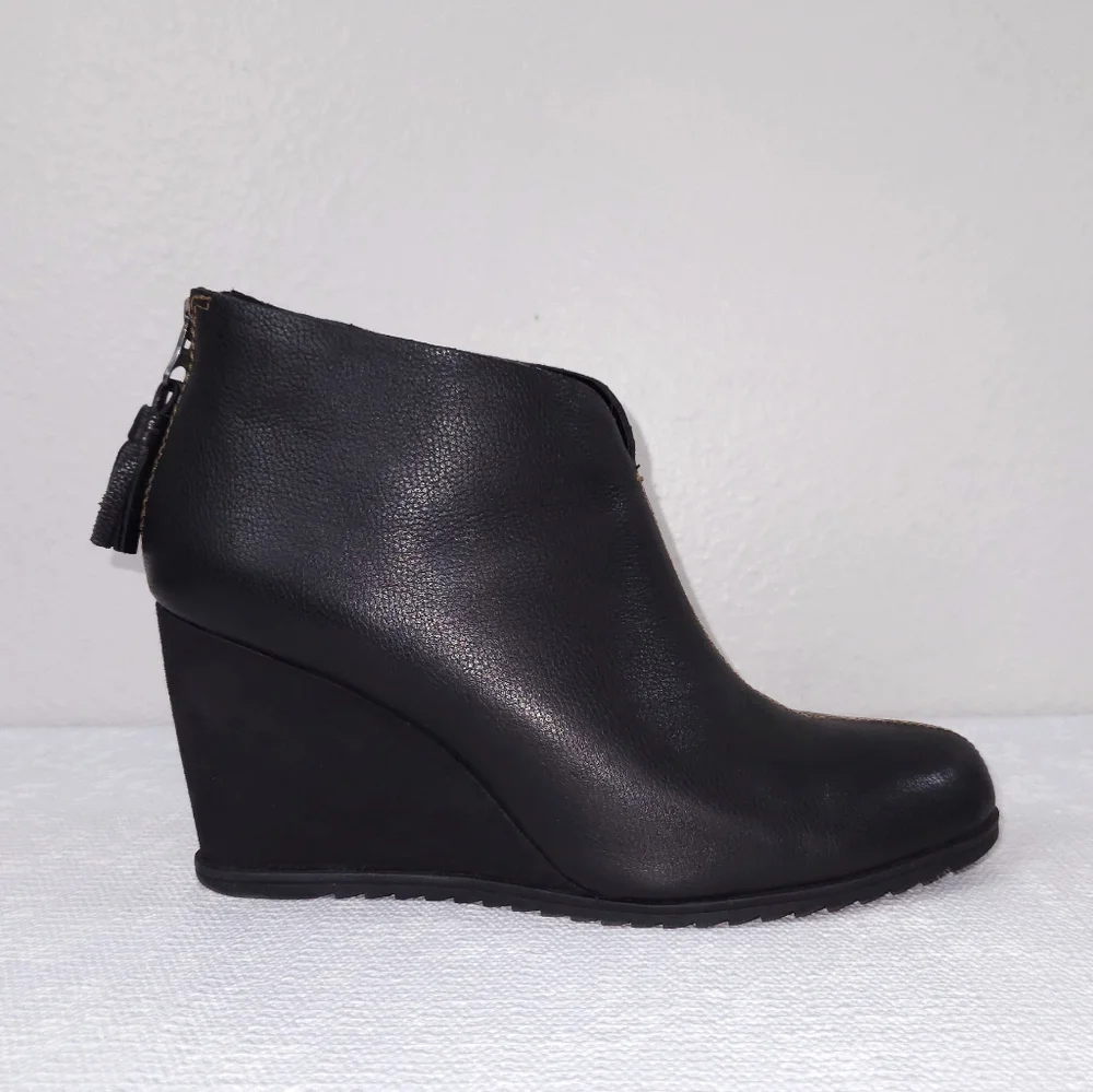 New! Kork-Ease Haldor Wedge Heeled Bootie US 8 Black Leather Ankle Boots KORKS - Picture 4 of 10